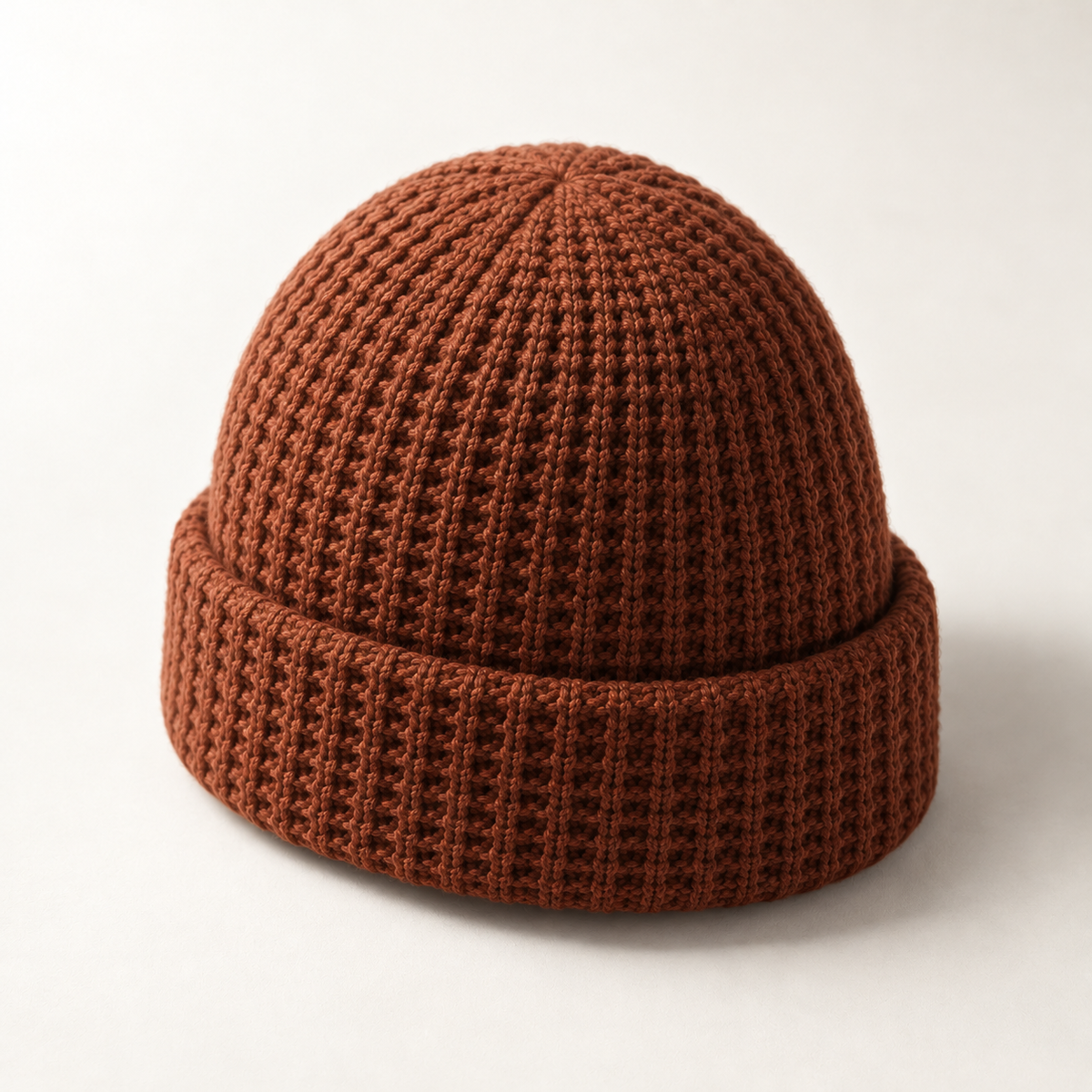 Ember Waffle Beanie in rust: crown and rear construction
