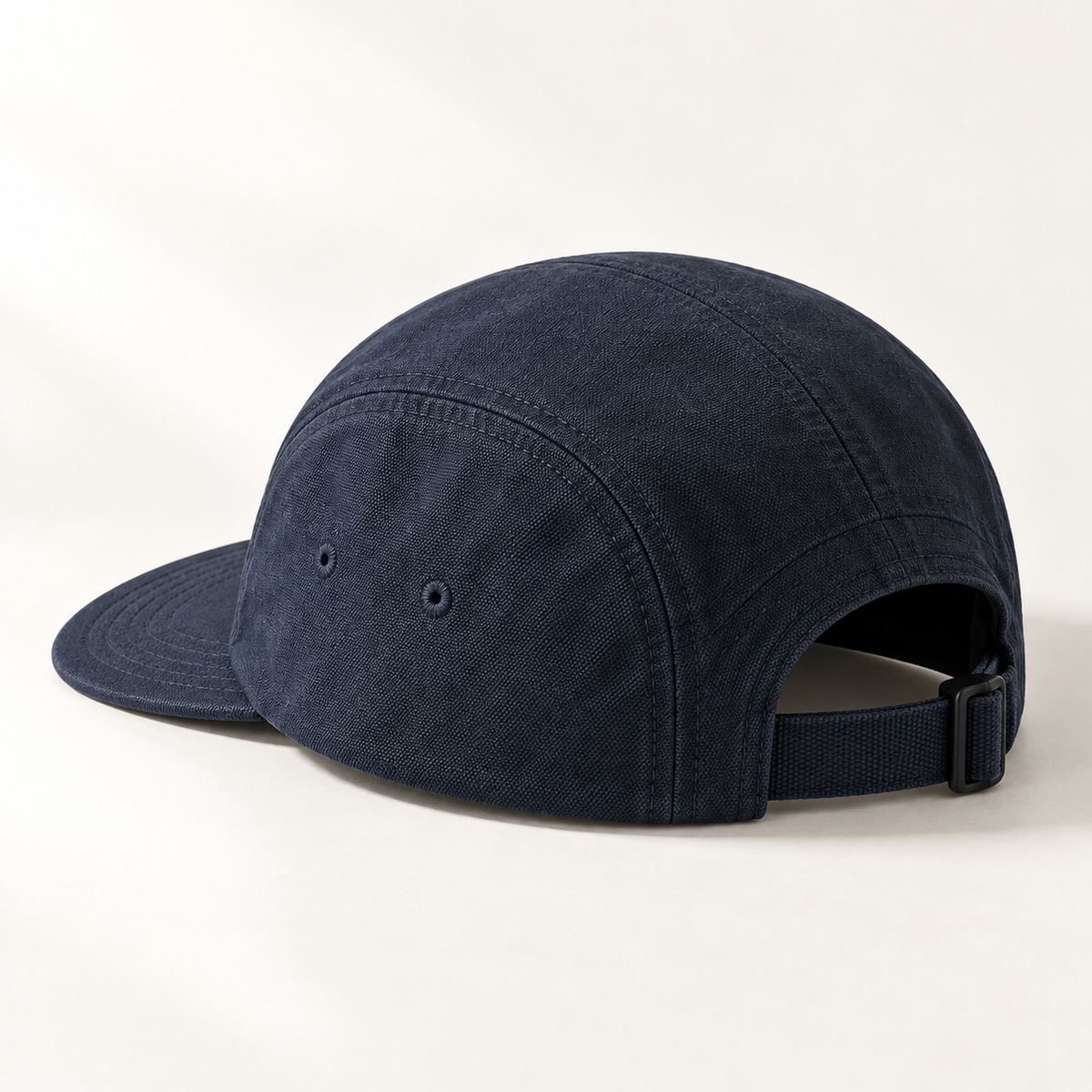Ink Canvas Cap in navy: crown and rear construction