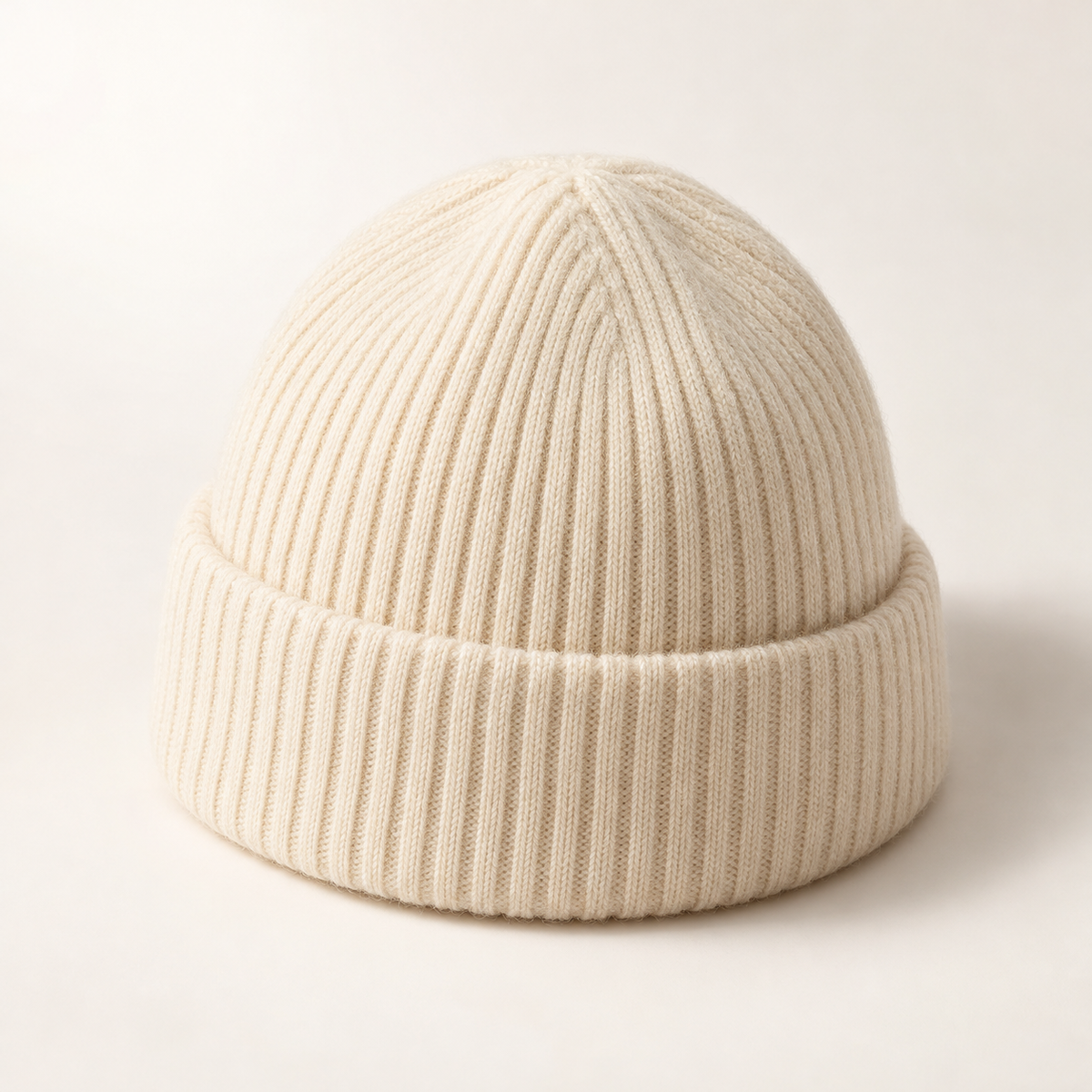 Loft Rib Beanie in ivory: complete front view