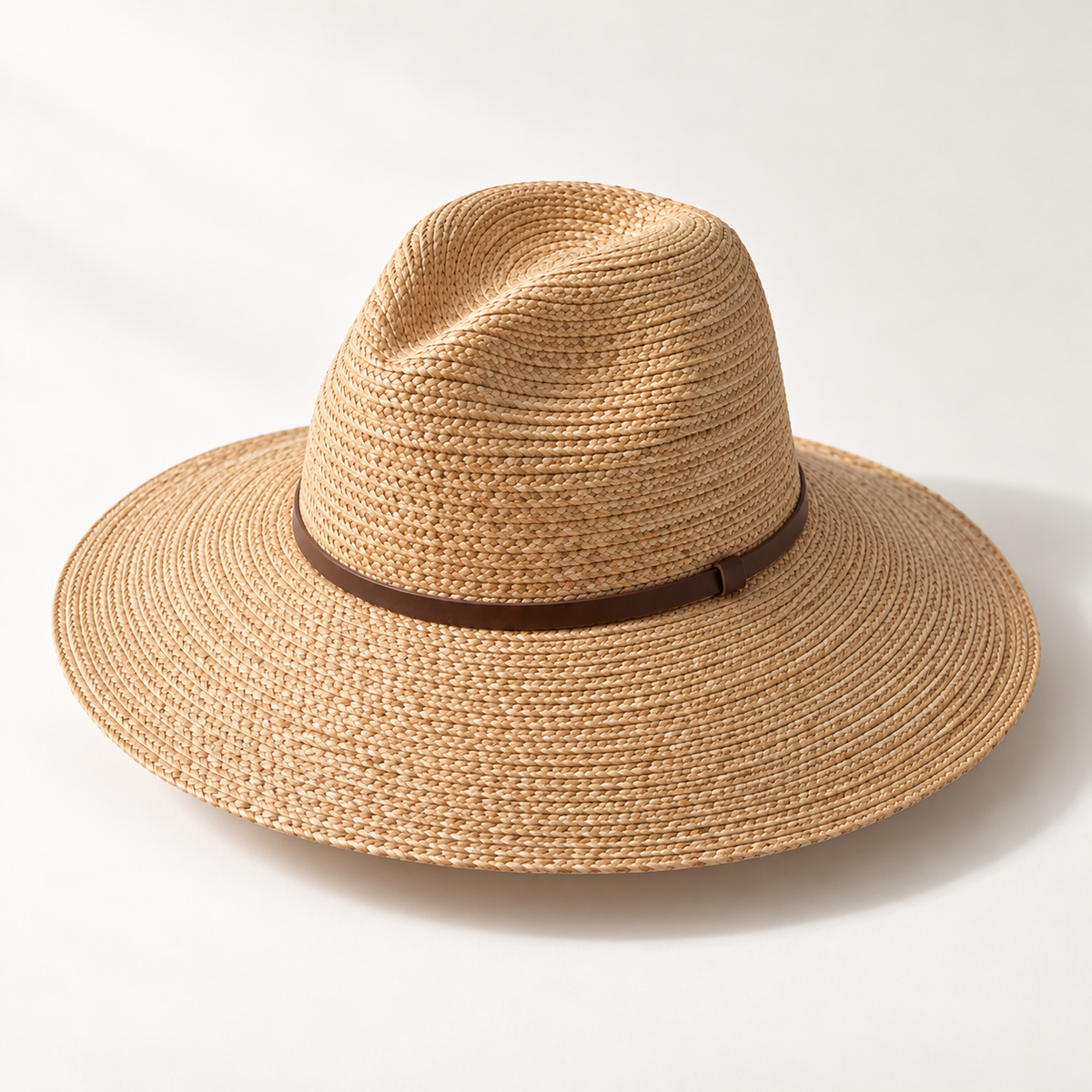 Marin Woven Sun Hat in natural wheat: crown and rear construction