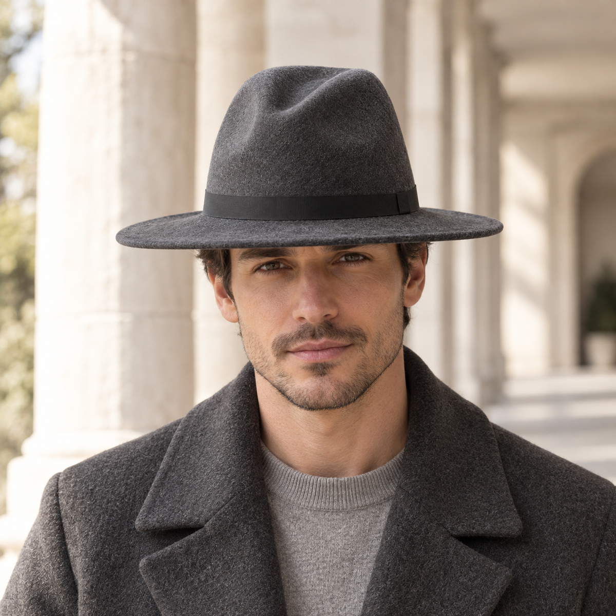 Ridge Felt Hat in charcoal: adult styling view; clothing not included
