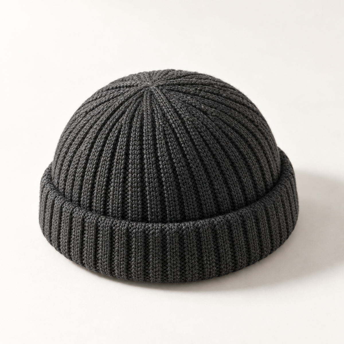 Rove Fisherman Beanie in charcoal: crown and rear construction