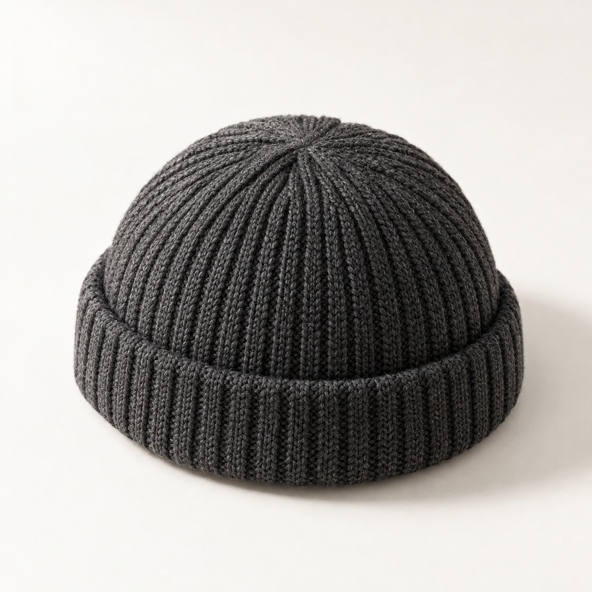 Rove Fisherman Beanie in charcoal: complete front view