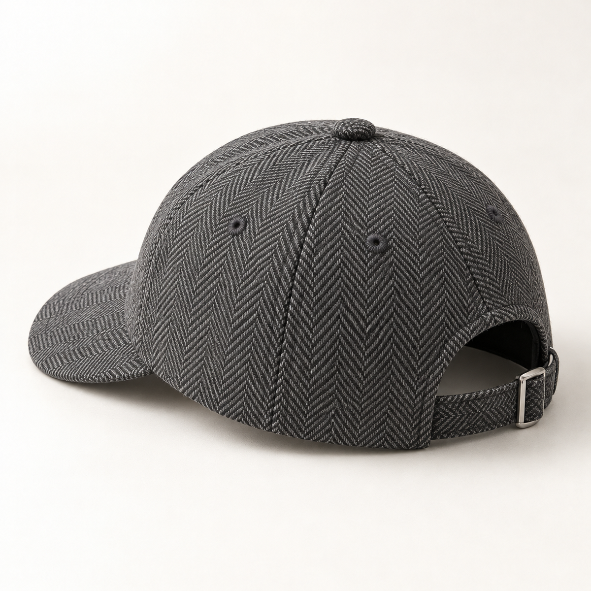 Slate Herringbone Cap in graphite: crown and rear construction